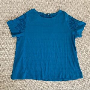 Soft Surroundings Shirt Top Aqua Blue Embroidered Cut Out Lace Mesh Size 3X